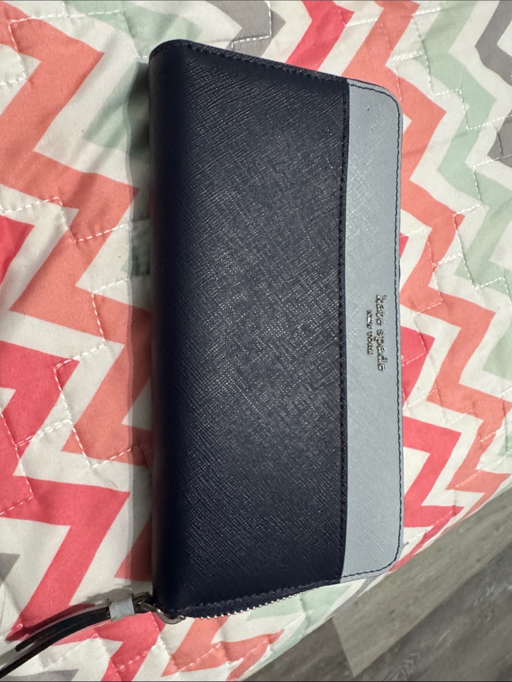 Kate Spade Medium Sized Zip Wallet in Navy and Light Gray